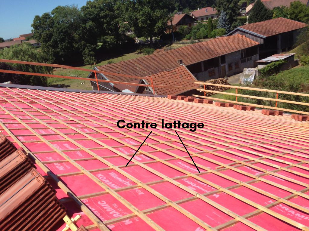 Contre lattage en rénovation de toiture avec écran de sous-toiture