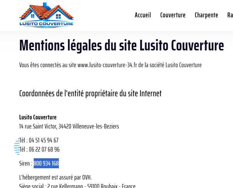 Lusito- Couverture siret